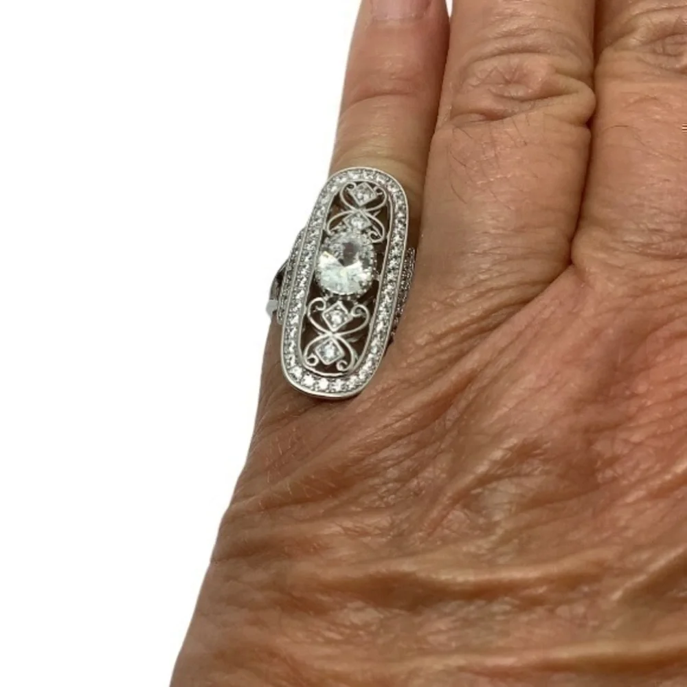 Sterling silver CZ Pointer cocktail ring